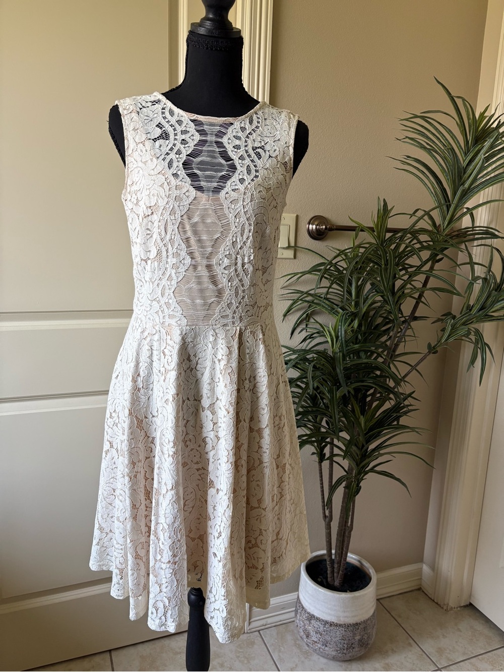 Danny & Nicole Ivory Lace Fit-and-Flare Mini Dress